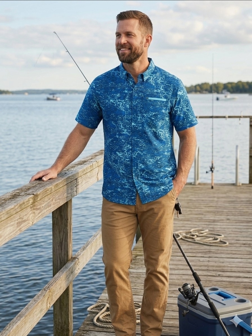 Silver Bait Men's XXL Blue Water Camo Performance Fishing Shirt Vented SS